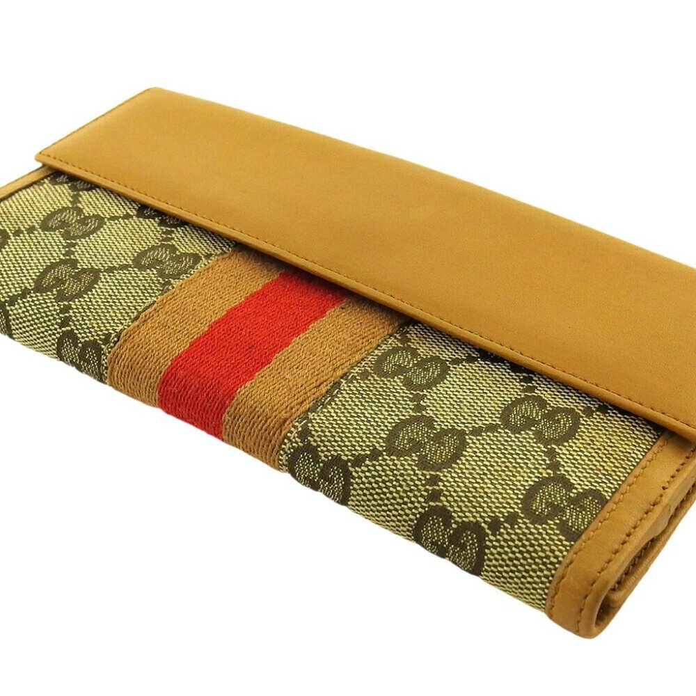 Gucci Long Wallet GG Canvas Beige Canvas ?~ Leather Authentic USED - Picture 2 of 9
